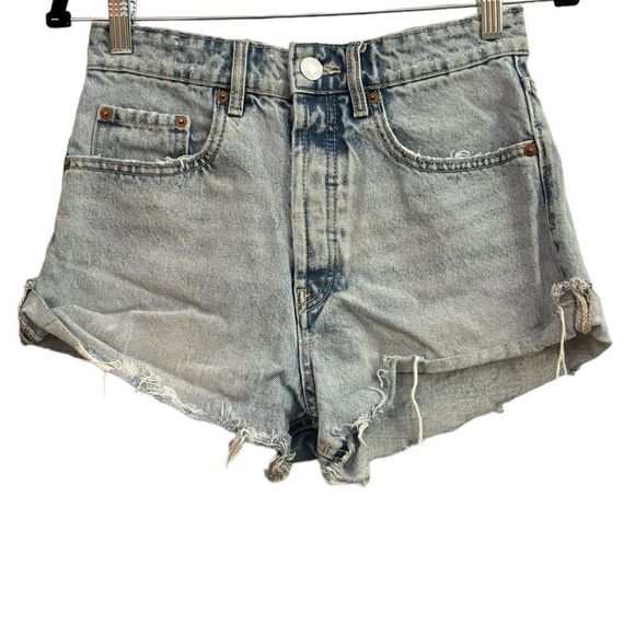 Zara Cut Off Button Fly High Rise Denim Shorts Size 4 - Picture 1 of 6